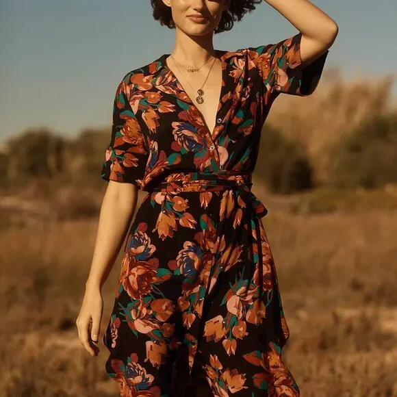 Anthropologie Maeve Floral Buttondown Shirt-Dress - Size Large - Picture 2 of 8